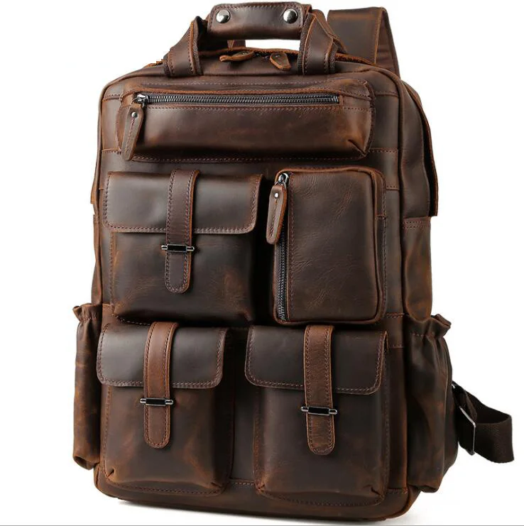 Мужской большой дорожный рюкзак MAHEU из натуральной кожи многофункциональный