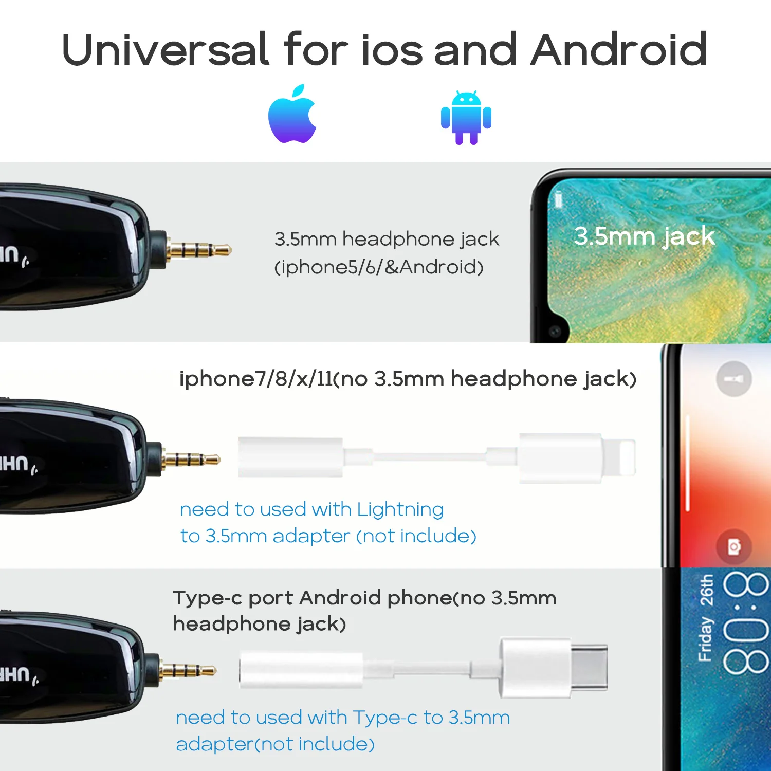 

Xiaokoa Uhf Lavalier Revers Draadloze Microfoon Opname Vlog Live Interview Voor Iphone Ipad Pc Android Dslr Microfoon