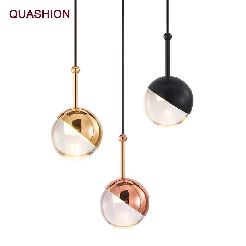 Nordic Rose Gold crystal Ball Pendant Light Personality Design Loft Aisle Bar Living Room Bedside  Suspension Light Fixtures