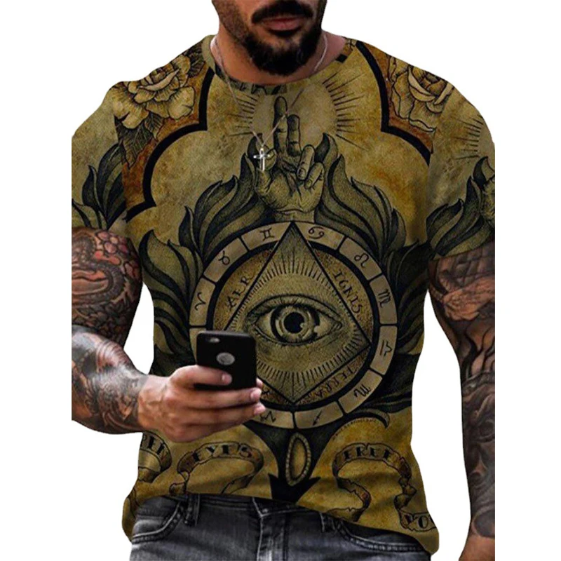 

Men T Shirt Summer 3D Printed Vintage Compass T-Shirt Hip-Hop Style Large Size Oversized T-Shirt O-Neck Short Sleeve Men Clothes