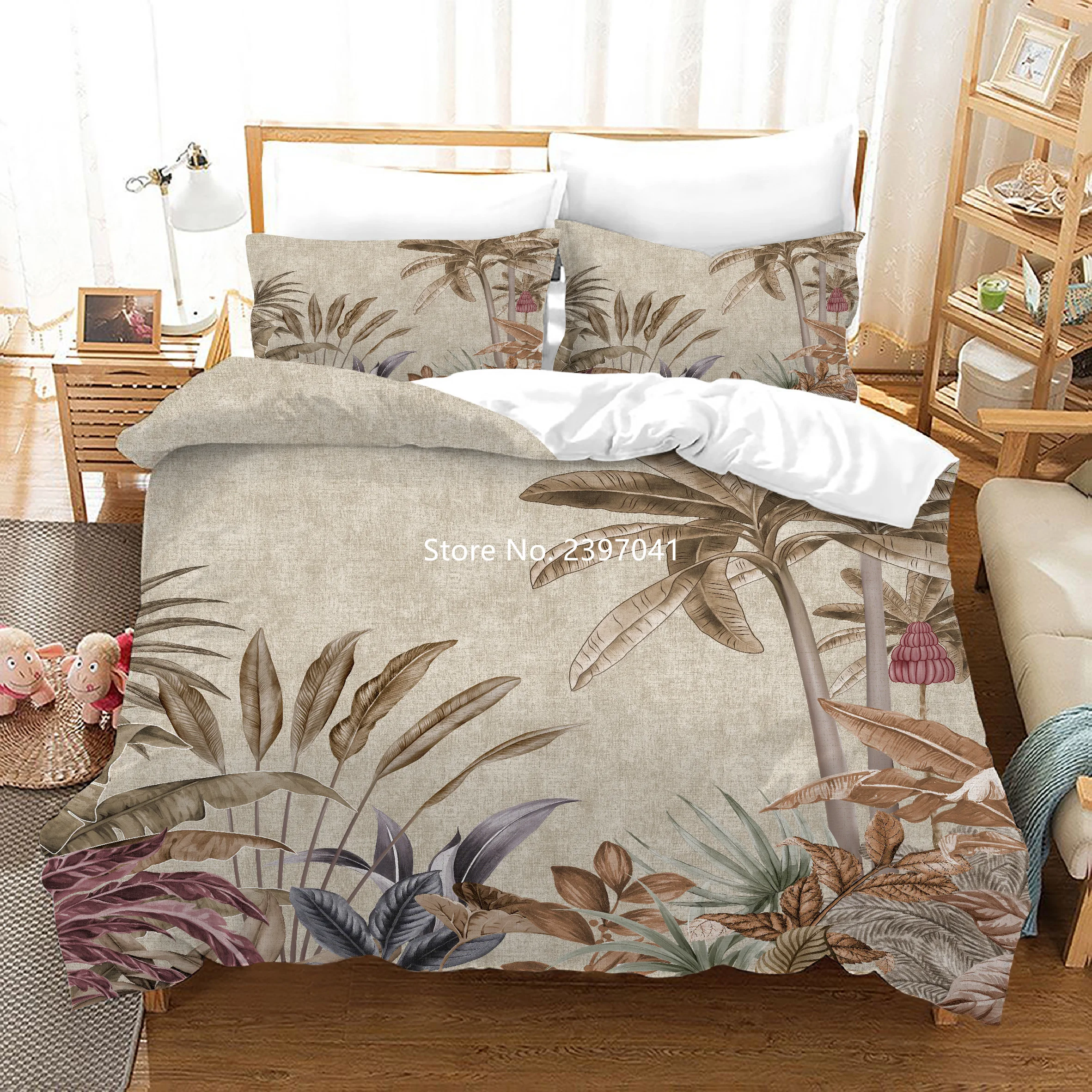 

2-3 Pieces of Nature Scenery Leaf Pattern Printed High Quality Soft Bedding Set Quilt Cover Pillow Cover Home Textile Knitwear