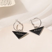 2021 hot fashion korean retro triangle earrings for women trend black and white letter drop earrings girl party jewelry gift