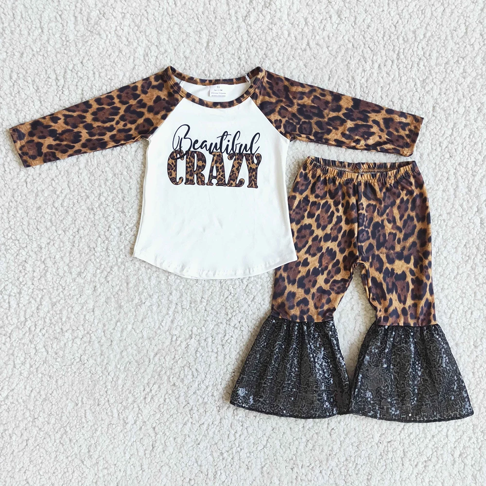 

Drop Shipping Kids Long Sleeve Autumn Winter Outfit Fashion Girl Icing Ruffler Top Match Cartoon Flare Pants 2Pieces Set