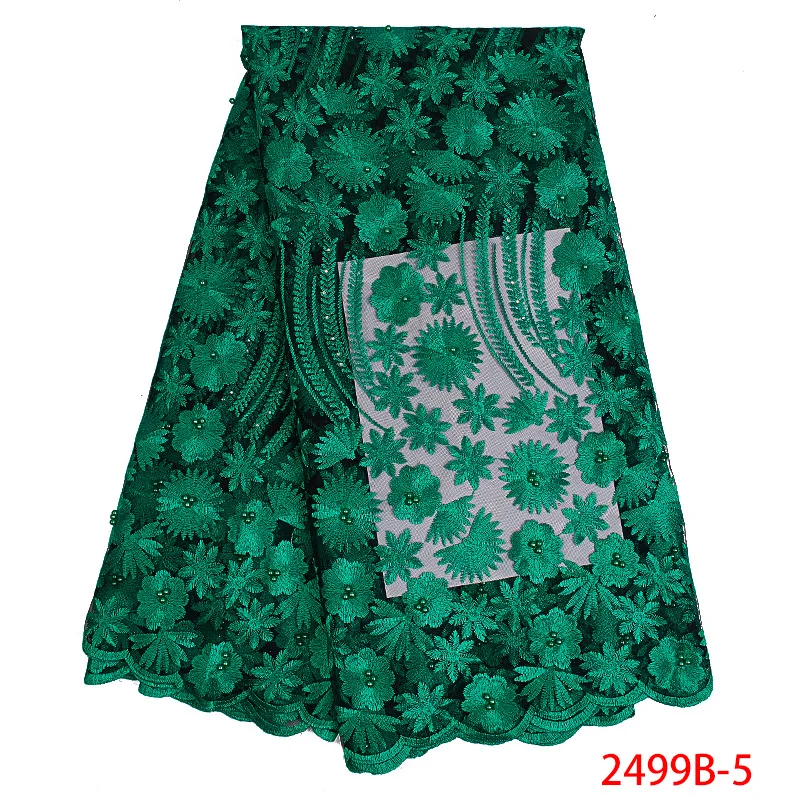 

African Chiffon Sarees Lace Fabric Embroidered High Quality Nigerian Lace French Mesh Lace Fabric With Beaded For Dress AMY2499B