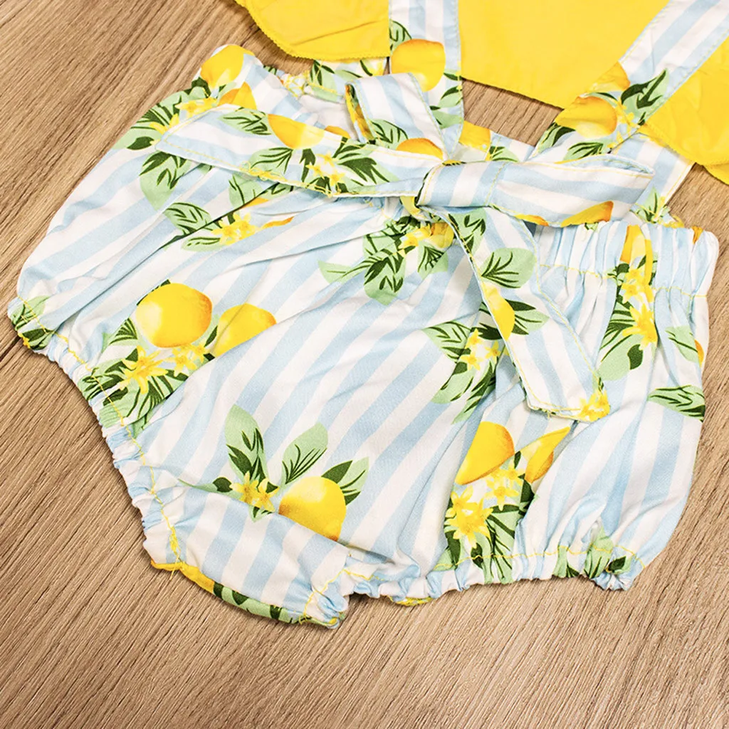 Комбинезон для новорожденных без рукавов в полоску с оборками лимонным принтом