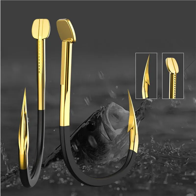 

100PCS Cool Black Gold Double Slot Iseuni Flying Fish Carbon Steel Sleeve Fishing Hook Soft Bait Crank Lure Hooks Fishing Gear