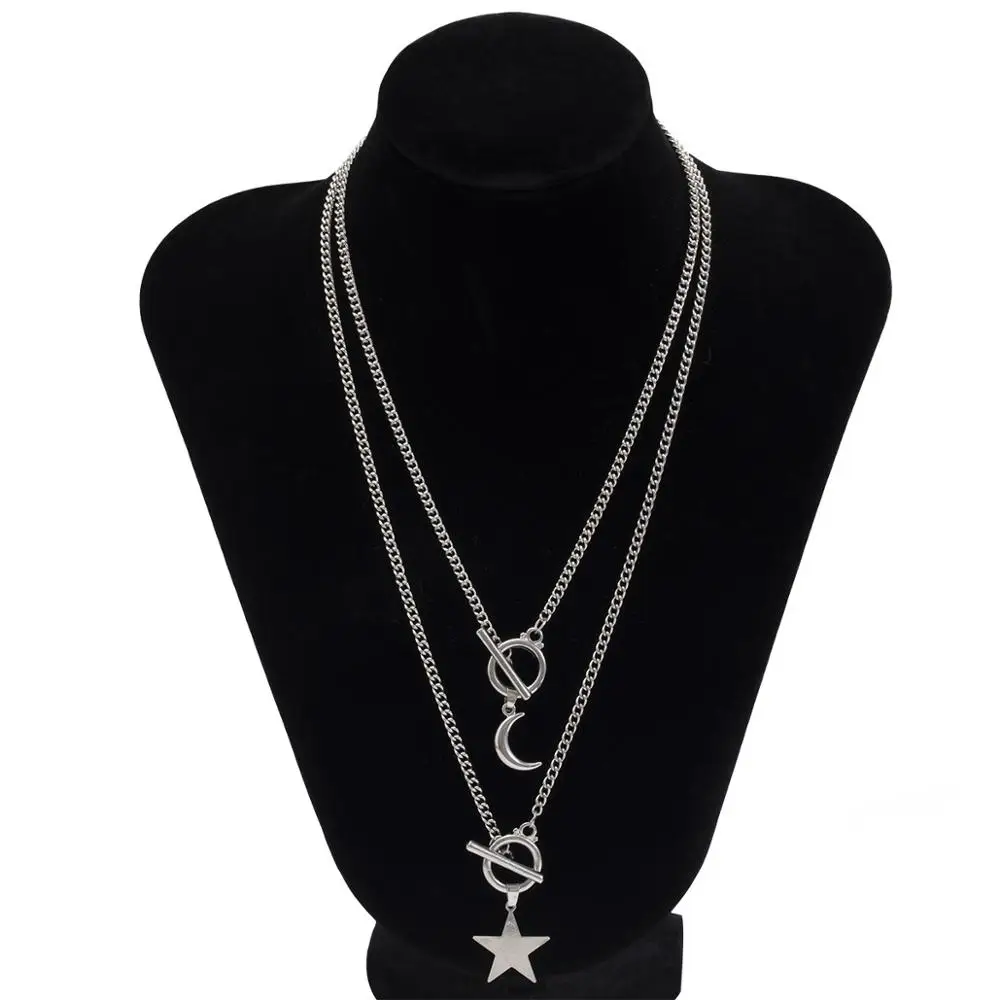 

Gothic Clavicle Chain Choker Necklace for Women Long Chains Star Moon Pedant Necklace Lasso Lock Men's Couple Necklace Jewelry