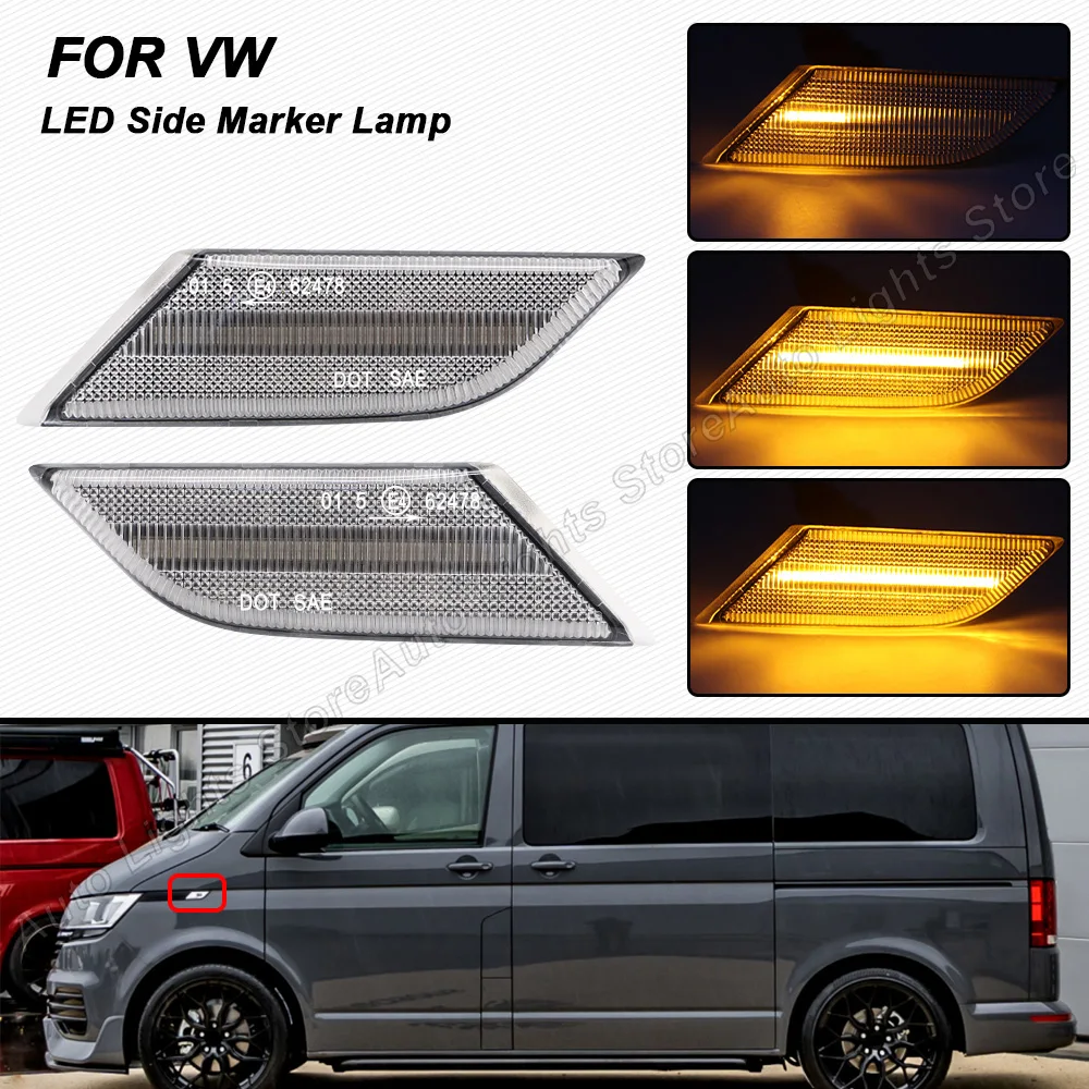 

For VW Transporter T6.1 Facelift 2020-Up 2PCS Dynamic LED Side Marker Lamps Turn Signal Lights Plug&Play Error Free Waterproof