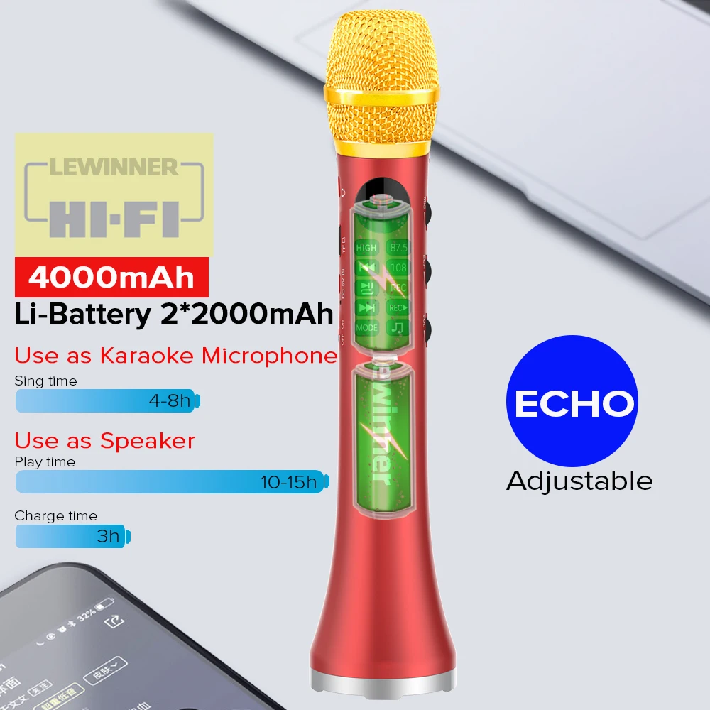 Lewinner L-699 Беспроводной микрофон 20 Вт Bluetooth ручной Портативный для Music