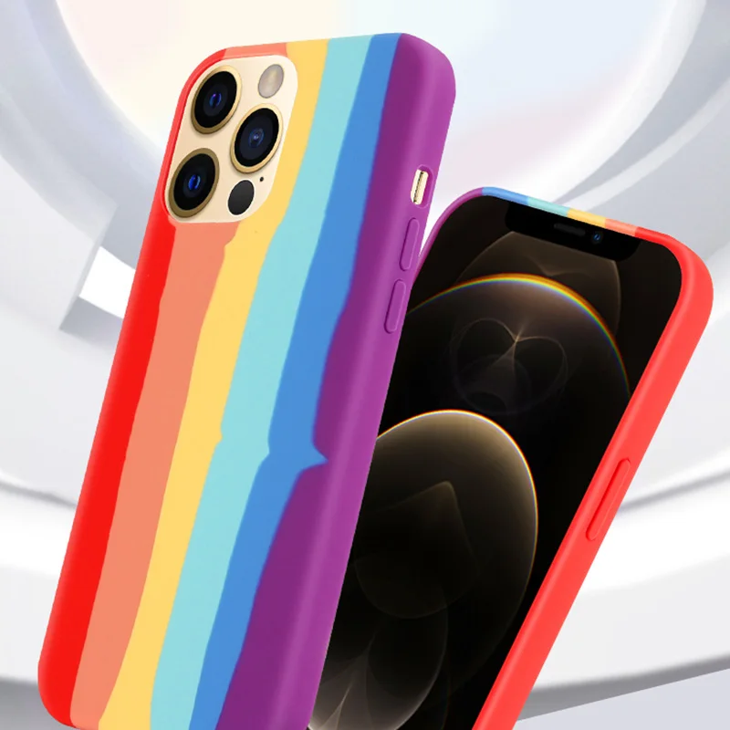Жидкий силиконовый Радужный чехол для Apple iPhone 12 Mini 11 Pro Max X XR XS MAX 6 S 7 8 Plus SE2020 мягкий