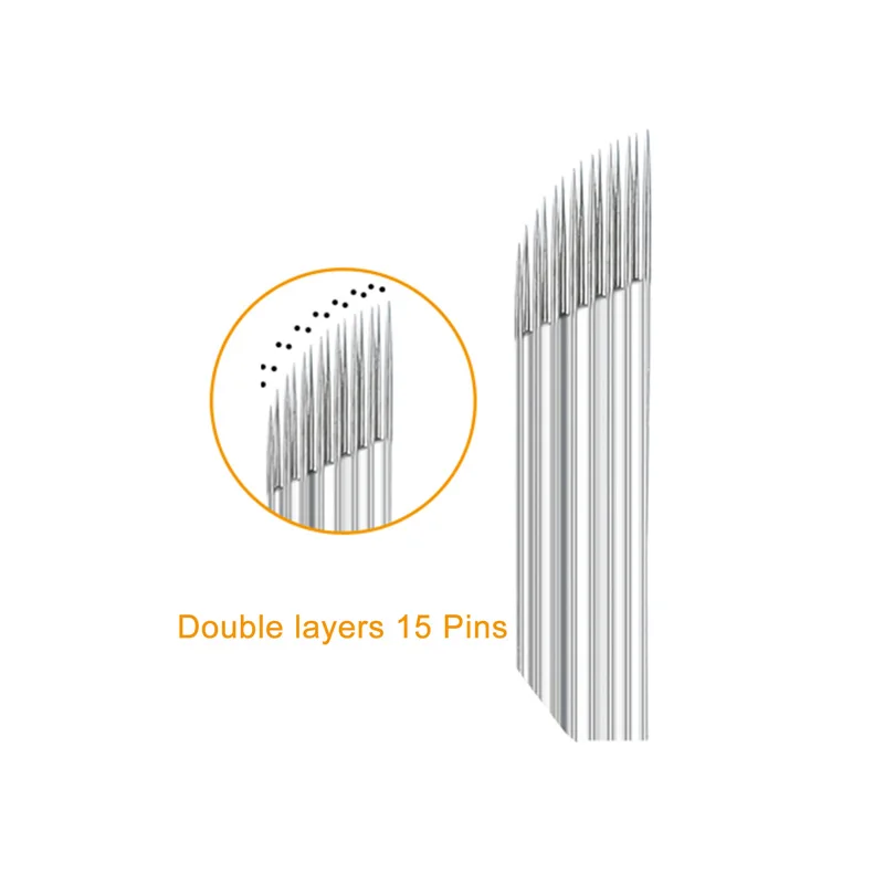 Double layers 15Pin 50 шт. изогнутые 15Pin& 16Pin& 17Pin вышивка конические иглы Лезвия для перманентного макияжа бровей и губ микроблейдинг tebori blade - Цвет: Double layers 15Pin