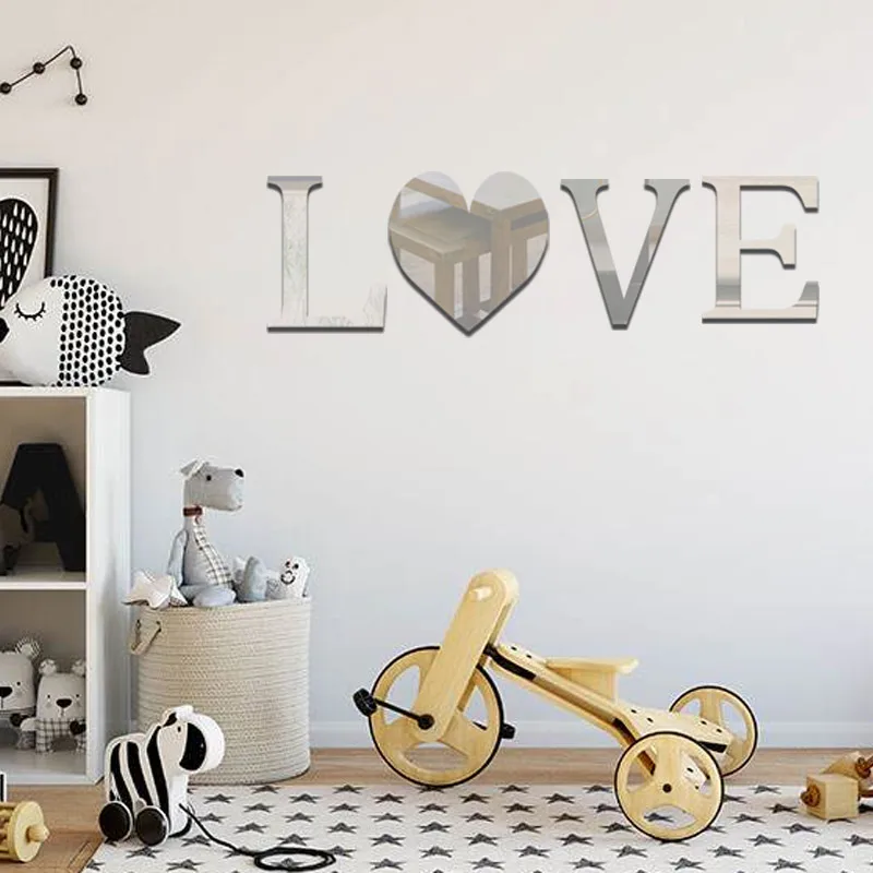 Английские прописные буквы Happy Love Silver Espejos зеркальные настенные наклейки для