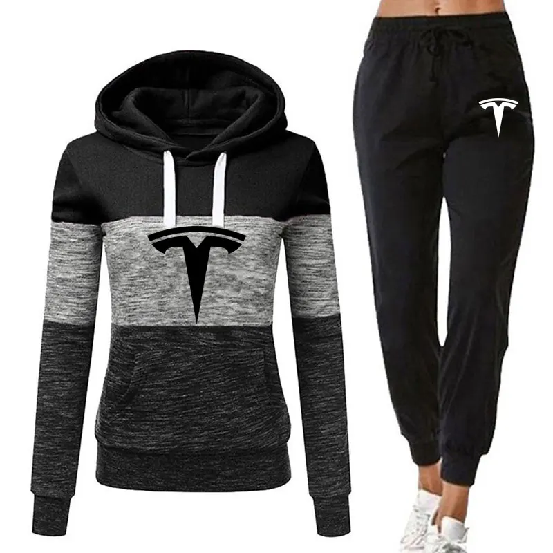 

Женский спортивный костюм из двух предметов, толстовка с капюшоном и штаны с надписью Tesla Harajuku