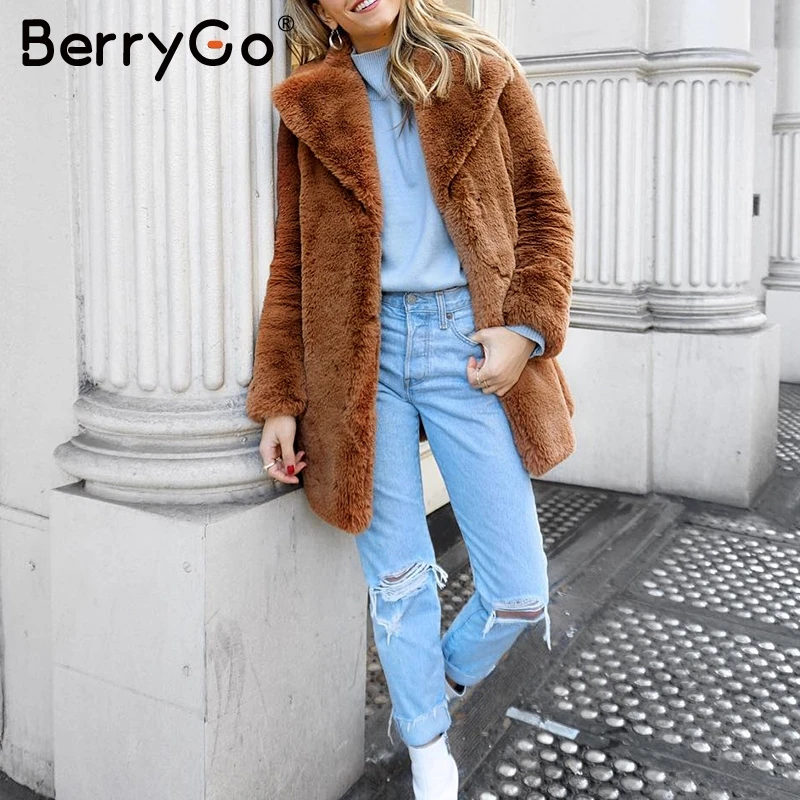 BerryGo теплое пальто из искусственного меха зимнее женское Элегантное мягкое