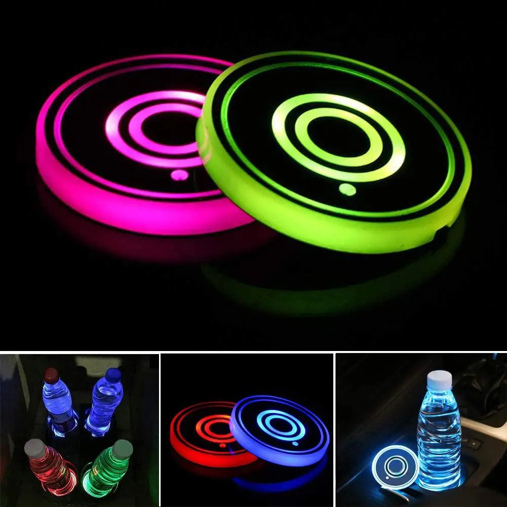 

2Pcs Micro USB LED Rechargeable RBG Color Light Auto Car Cup Coasters Drinkings Holder Mat smart lamp Car water Cup Accessories