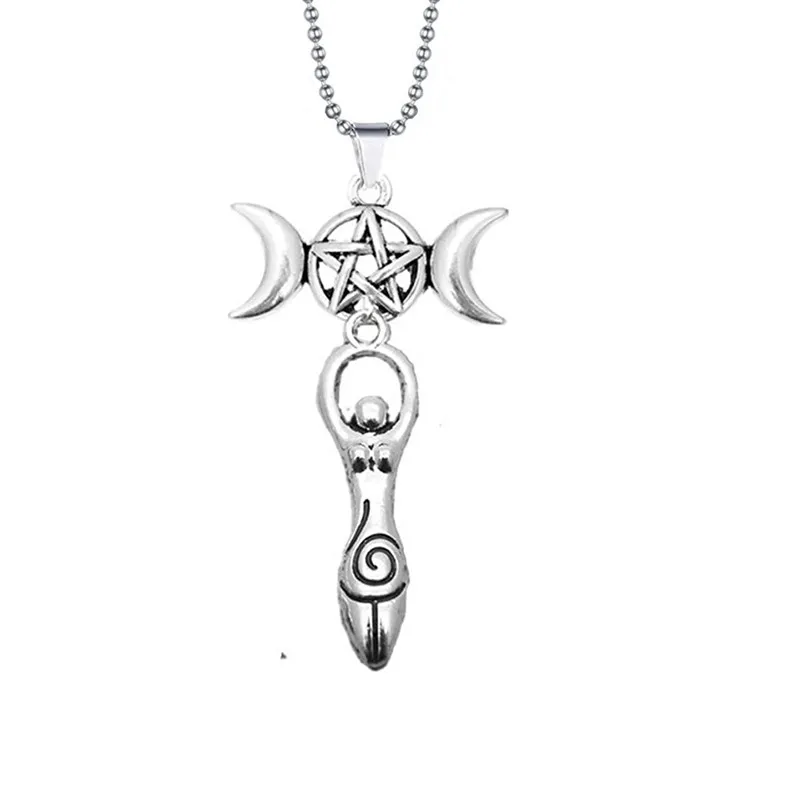 Триединая Луна Леди ожерелье богини ювелирные изделия Wicca пентаграмма спираль