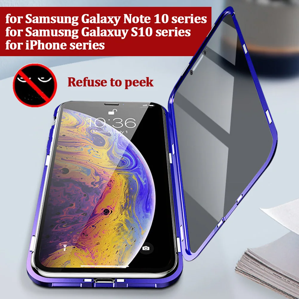 Privacy Magnetic Glass Case for Samsung Galaxy Note 10 Plus Metal Frame Anti Peeping Protection Cover Capa iPhone 11 Pro Max |