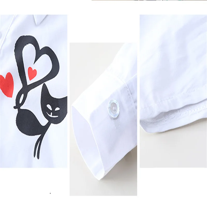 

Korean Style Kids Fashion Shirts for Teenage Girls Cartoon Cat Print Shirt For Kids School Girl Blouse Blusas For Age 4 to 13 Y