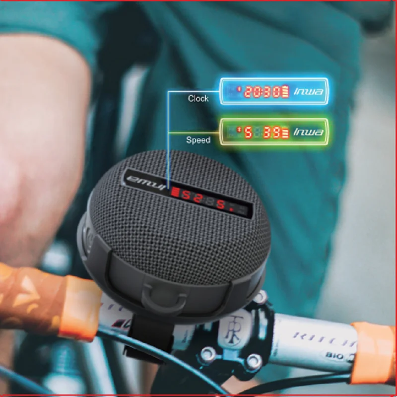 INWA Drahtlose Bluetooth Led-anzeige Fahrrad Lautsprecher IPX65 Wasserdicht Dusche Bass Woofer Outdoor Radfahren