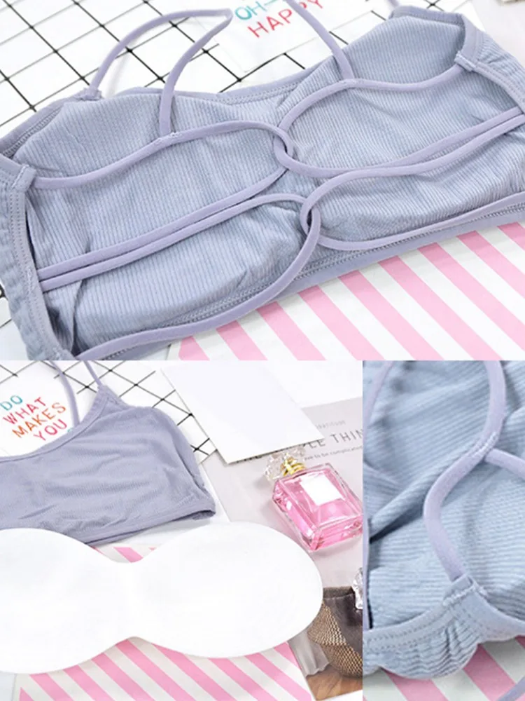 Женский эластичный ребристый бюстгальтер простой однотонный без косточек