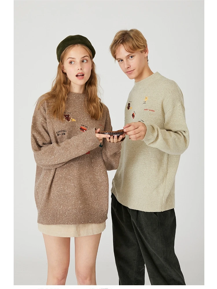 

Hip Hop Streetwear Sweaters Men Embroidery Dinosaur Hamburger Bear Pullover Knit Sweaters Harajuku Casual Knitwear Jumper Tops