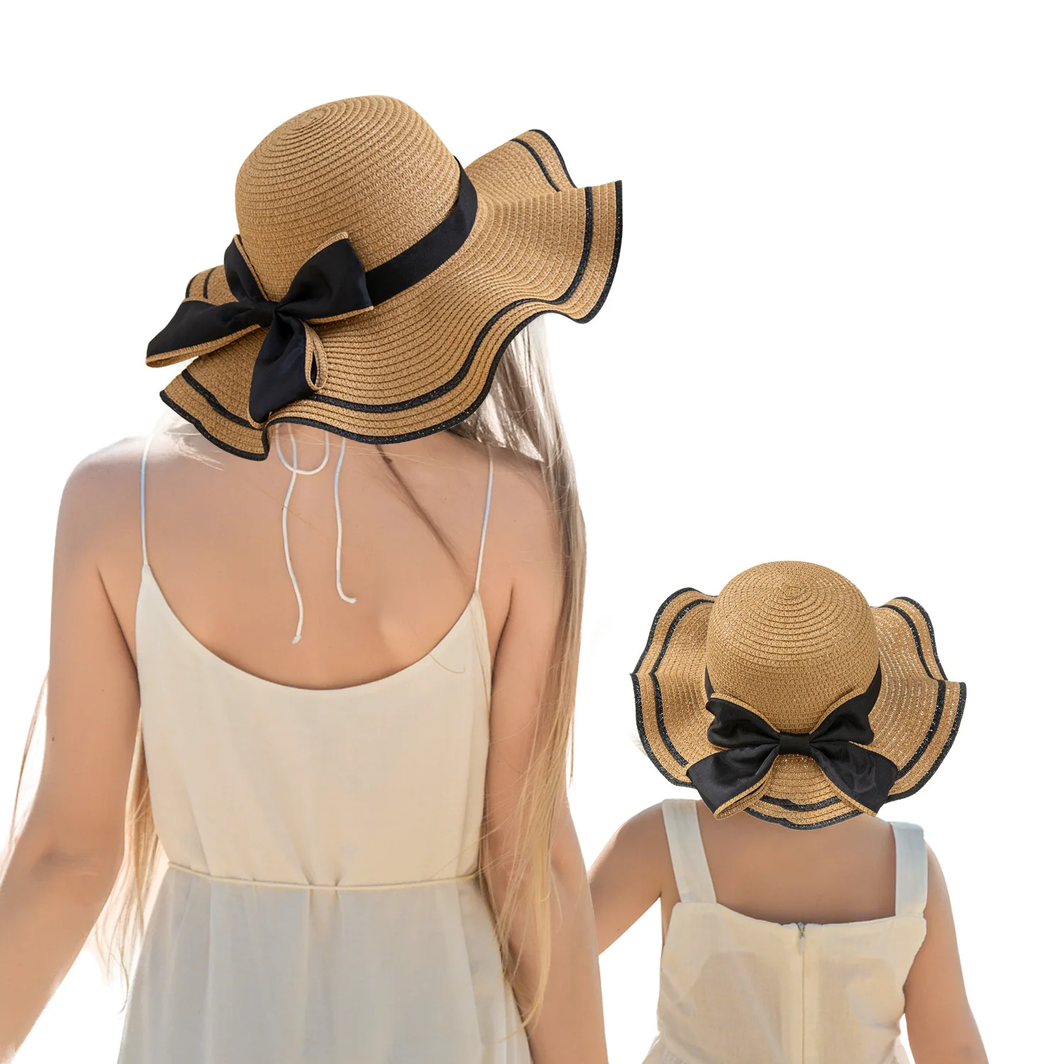 

2022 Family Matching Summer Hats Mom And Me Bow Straw Kids Women Girl Lady Star Sun Bohemia Beach Vocation