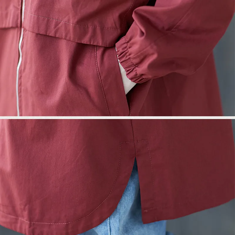 

2020 New Autumn winter Hooded Mid-length Trench coat Women's Korean Plus size Cardigan Windbreaker Female Outerwear Tops