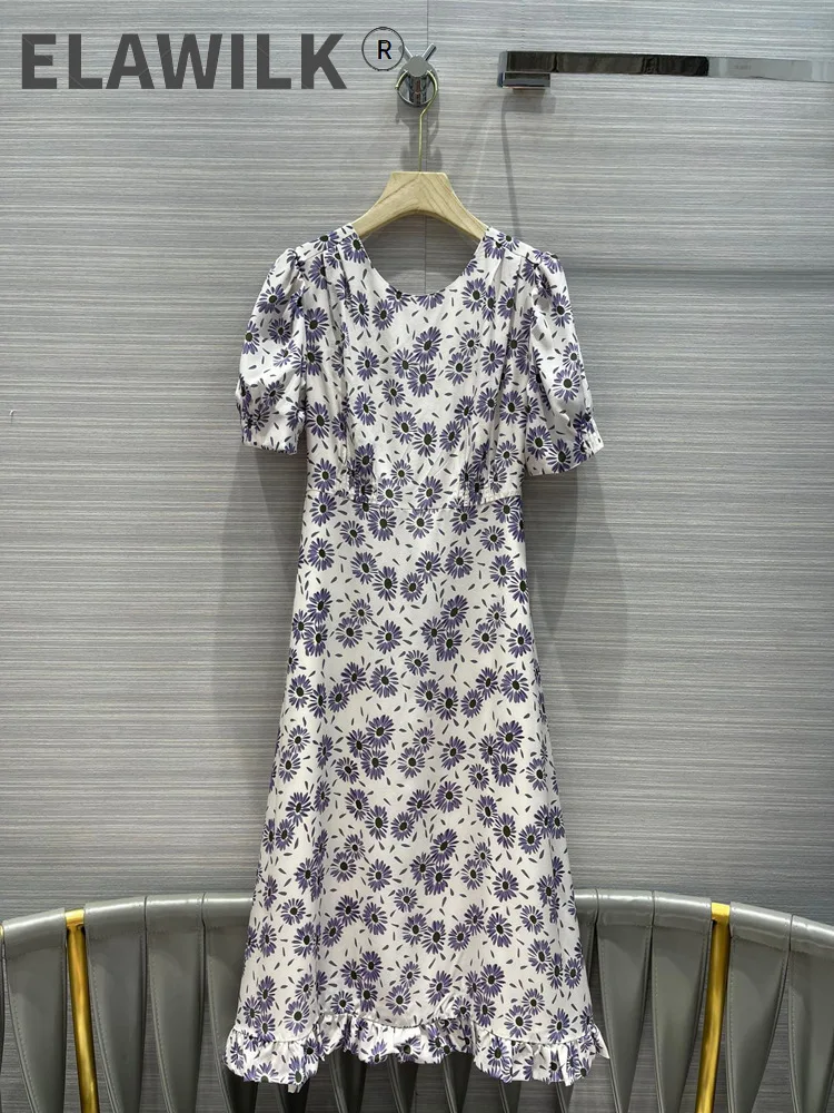 

Женское шелковое платье с завышенной талией, фиолетовое ТРАПЕЦИЕВИДНОЕ ПЛАТЬЕ из 100% шелка с объемным вырезом и рукавами-фонариками