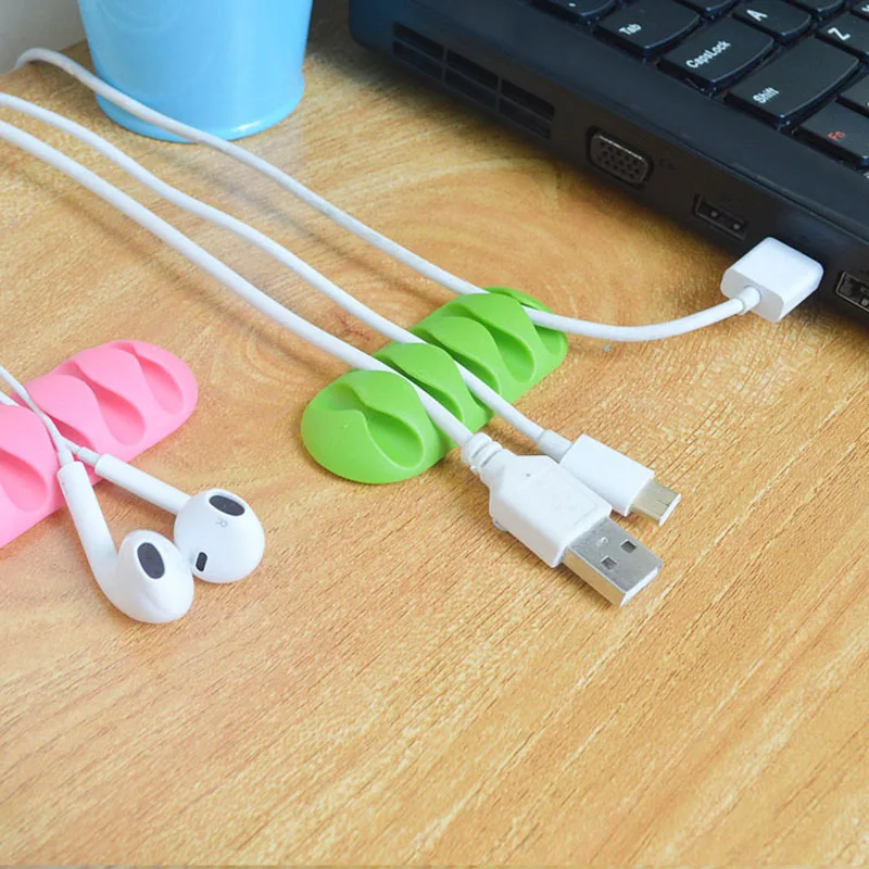 

1PC Cable Winder Cord Organizer Wire Fixing Device Desktop Cables 5 Slot Strip Silicone Tie Fixer Household Accessories Storage