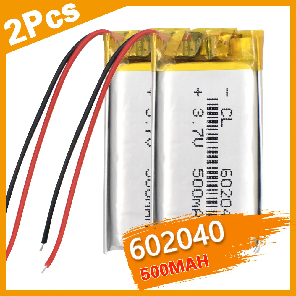 

YCDC 2PCS Li-Po Rechargeable battery 3.7V 500mAH 602040 Polymer battery For PSP Smart Watch LED Lamps Bluetooth Speakers
