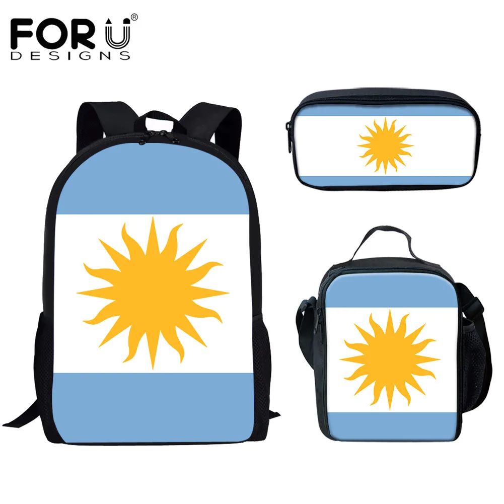 Комплект из 3 предметов с флагом Аргентины FORUDESIGNS, школьные сумки для студентов, модные школьные сумки, рюкзак для подростков, повседневные с...