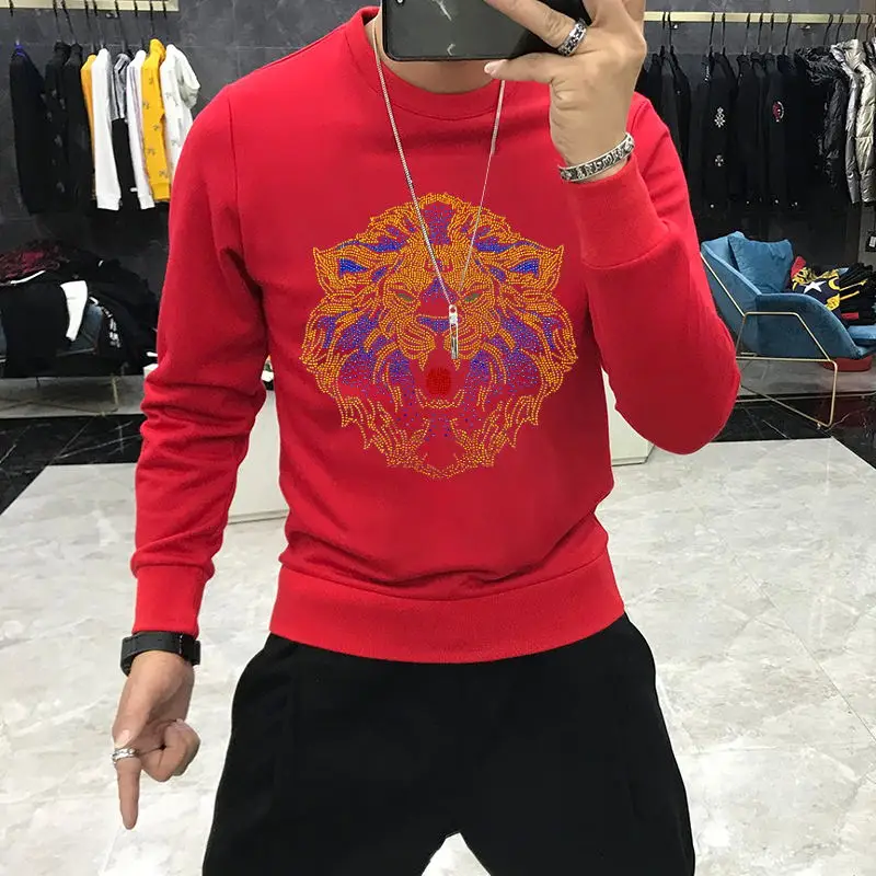2021 зимний мужской спортивный пуловер модный топ брендовый Тигр Горячие Стразы