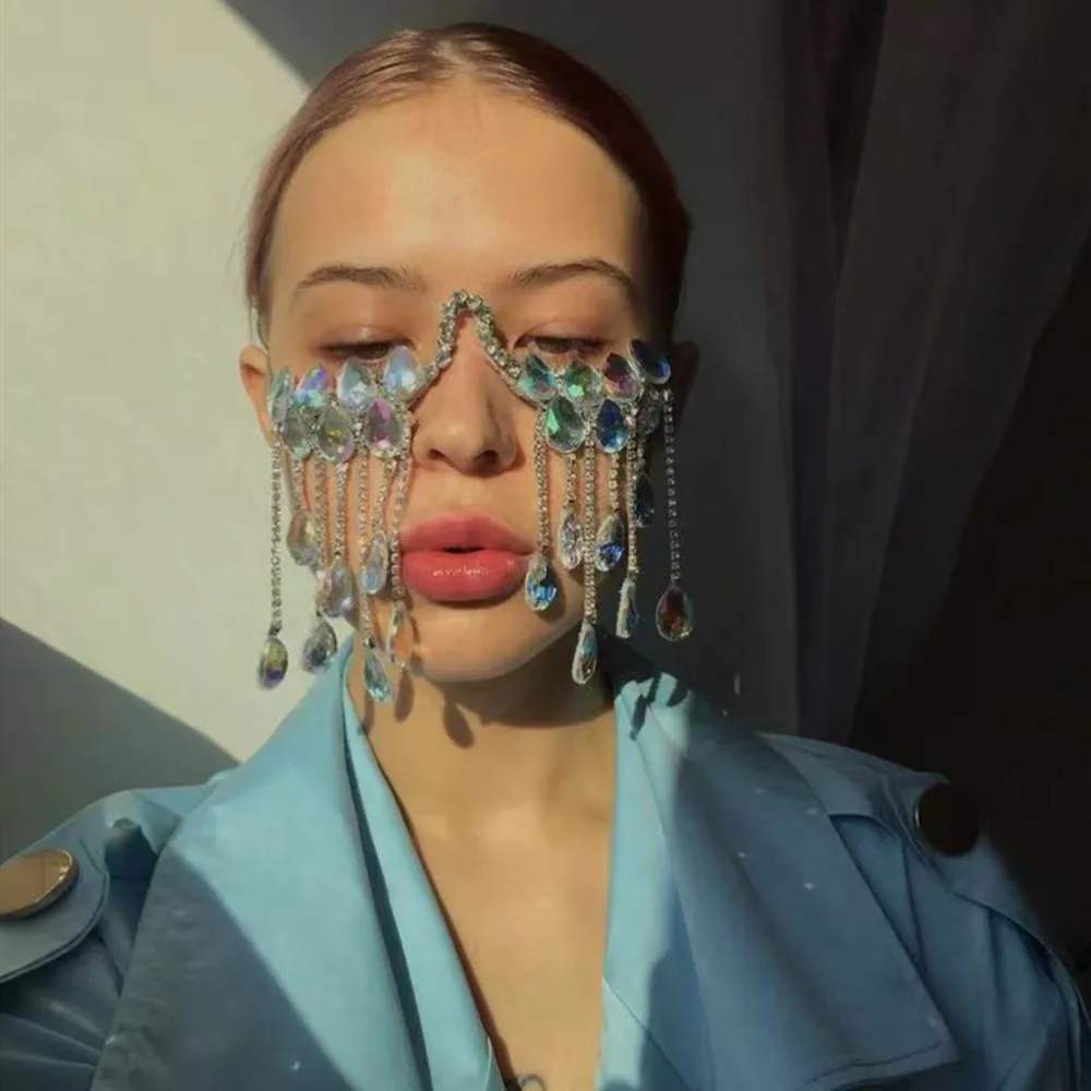 INS роскошные стразы кисточка лицо ювелирные изделия цепочка для женщин большой
