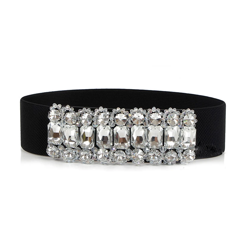 Kasure роскошный широкий пояс с большими кристаллами высокий эластичный камербанд