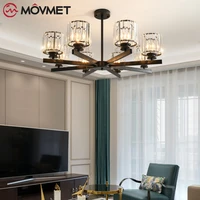 crystal led chandelier with metal k9 glass copper for livingroom restaurant bedroom iron gold e27 ceiling lamp pendant lighthome