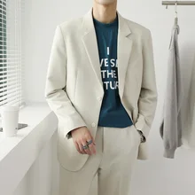 OIMG Autumn new style Korean version of slightly loose men's casual suit handsome men's singles suit jacket jacket men's suit (1)