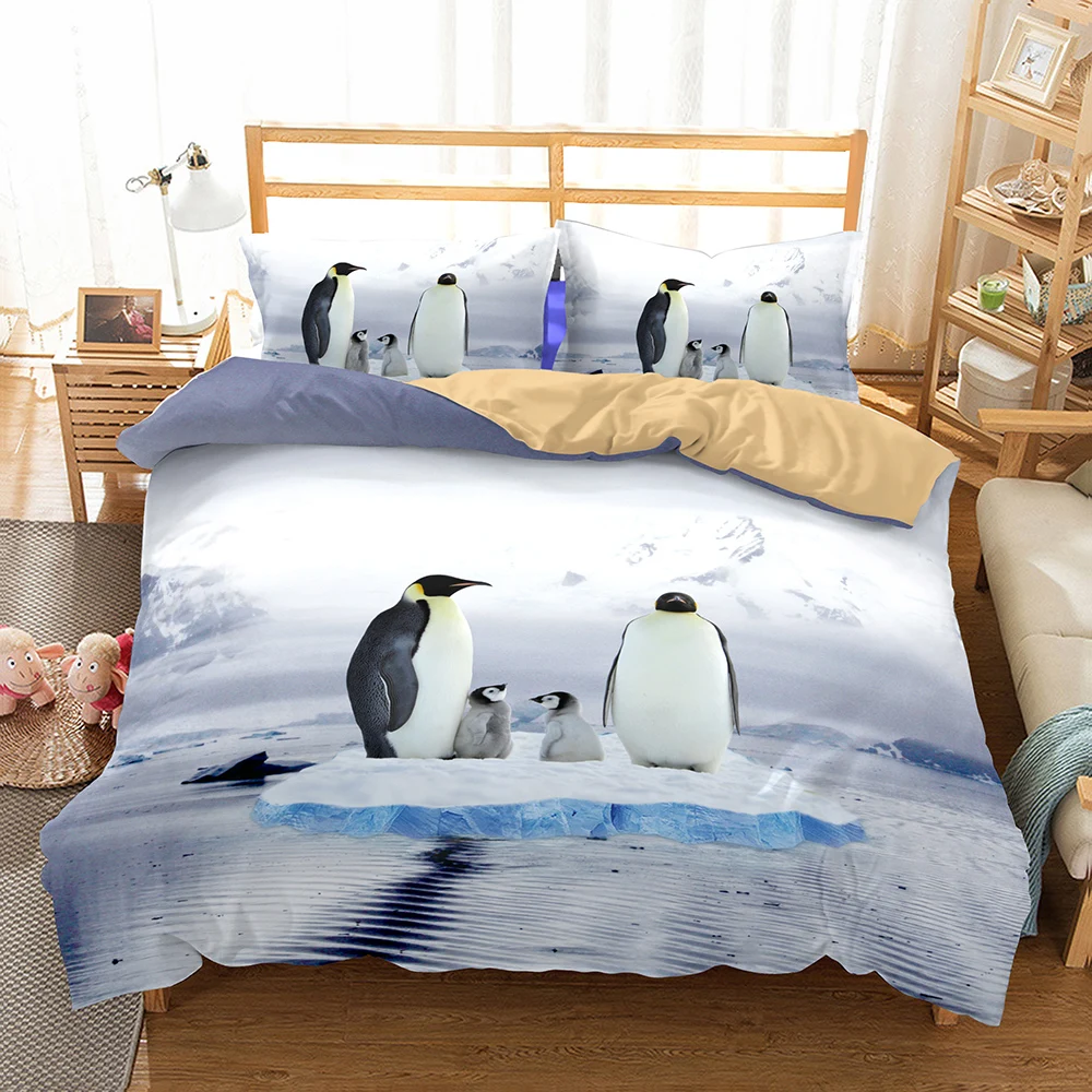 KTLRR 3D Bedding Set Beach Scape Flowers Twin Full Queen King Bedclothes penguin Duvet Cover Bedlinen Popular | Дом и сад