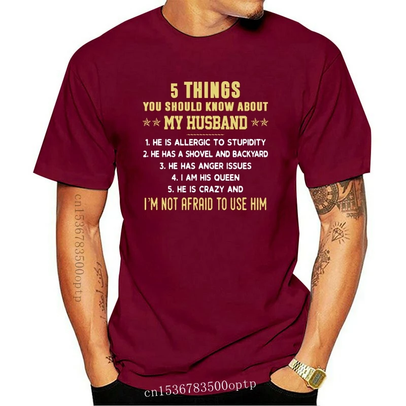 

5 Things You Should Know about My Husband Sayings Funny Gift Tee Wife Men Creative Casual Short Sleeve Novelty Funny Tees Shirt