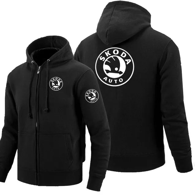 

Winter Autumn Hoodies Men Skoda Logo Print Casual zipper Long Sleeve Hooded Sweatshirts Mens zipper Jacket Hoody