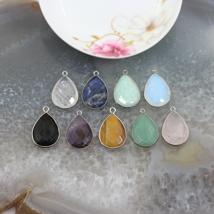 

5pcs/lot,Multiple choice Natural Gems quartz drop shape Necklace Jewelry Pendants,Faceted silvers edges Raw crystal wholesale