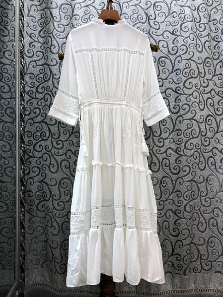 

Bohemian Beach Long Dress 2020 Summer High Quality Women Exquisite Embroidery Half Sleeve Casual Sexy White Long Maxi Dress