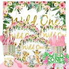 Розовый и надписью Wild ONE для дня рождения джунгли вечерние одноразовая посуда лесных животных вечерние шары Baby Shower девушка 1st День рождения вечерние Декор