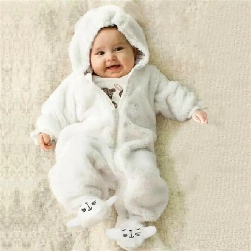 Goocheer Autumn Hooded Long Sleeve Jumpsuit Foot Solid White Pocket Boys Girls Clothing Outfits Clothes Newborn Baby Romper |