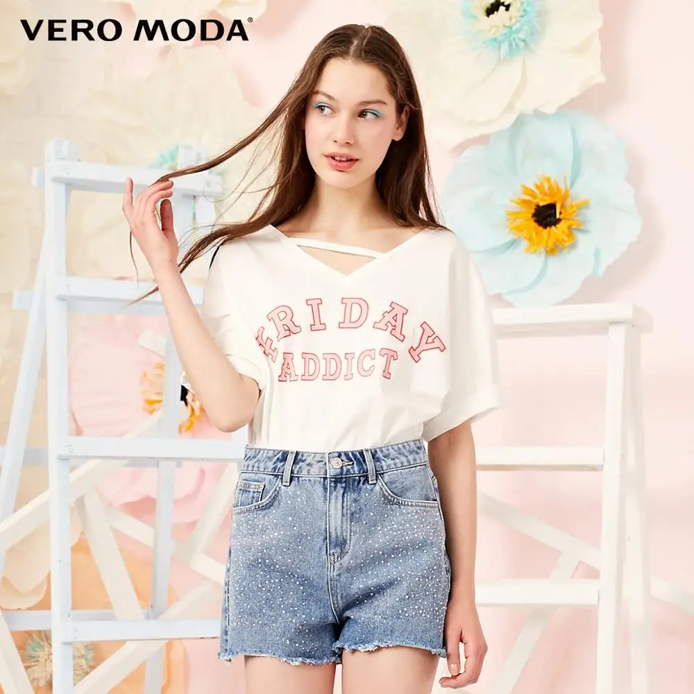 Женская футболка с v-образным вырезом и буквенным принтом Vero Moda | 3191T1505