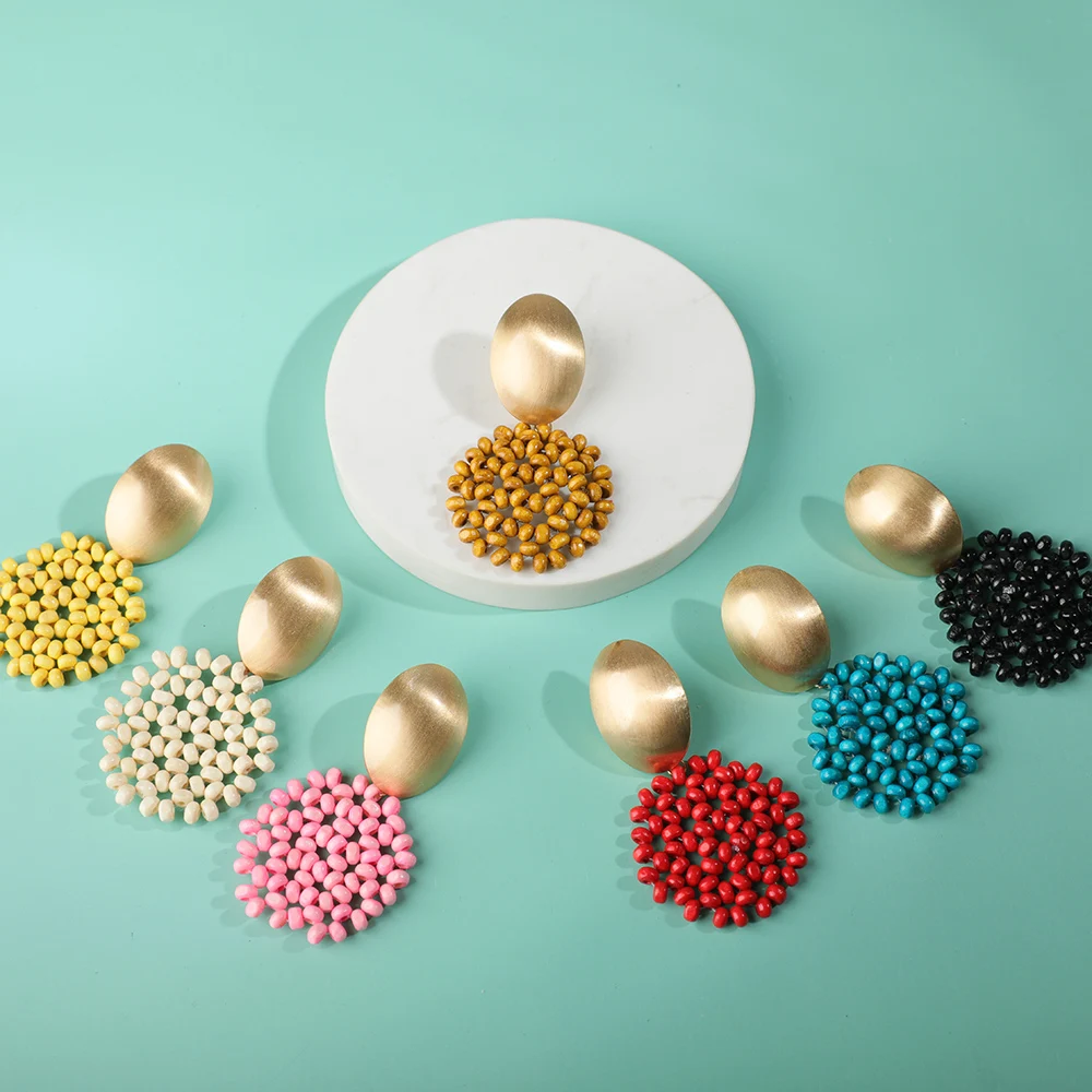 Женские винтажные серьги подвески с деревянными бусинами в богемном