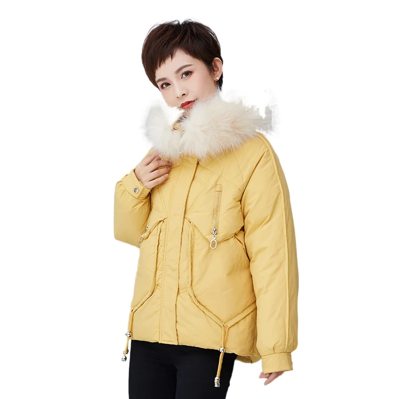 

2022 New Winter Jacket Women Fashion Big Fur Collar Warm Hooded Outerwear Female Jacket Short Coat Casaco Feminino