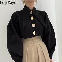 koijizayoi fashion women white shirt office lady elegant korean blouse long sleeves single breasted chic blusas turn down collar