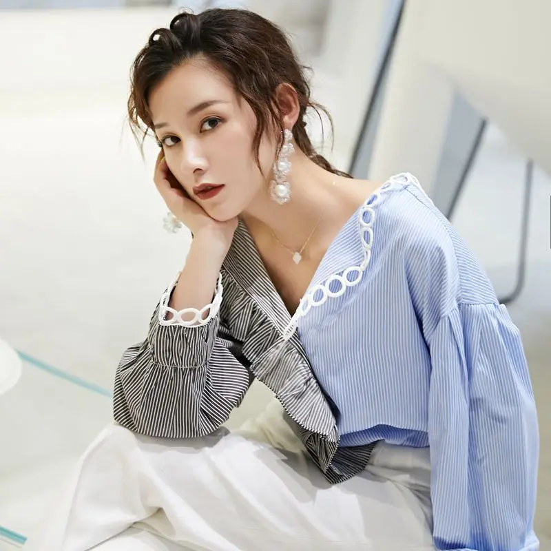 Женский Асимметричный топ в полоску Cheerart свободная блузка с v-образным вырезом и