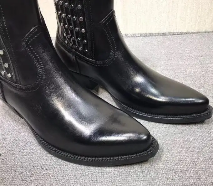 Индивидуальные слипоны шип заклепка лодыжки с заклепками Черные Ботинки Челси
