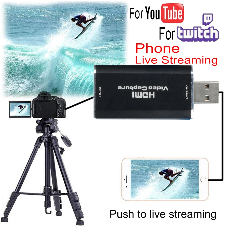 

Mini Video Capture Card USB 2.0 HDMI Video Capture Grabber Phone Game HD Camera Capture Recording Box + PC Live Streaming